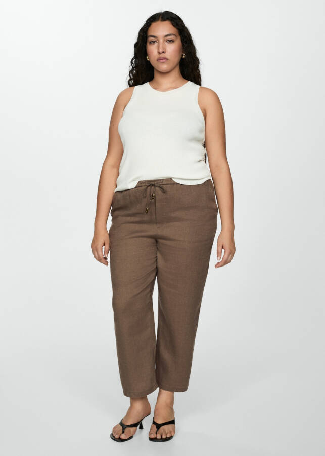 Mid brown, 100% linen jogger pants. - 10