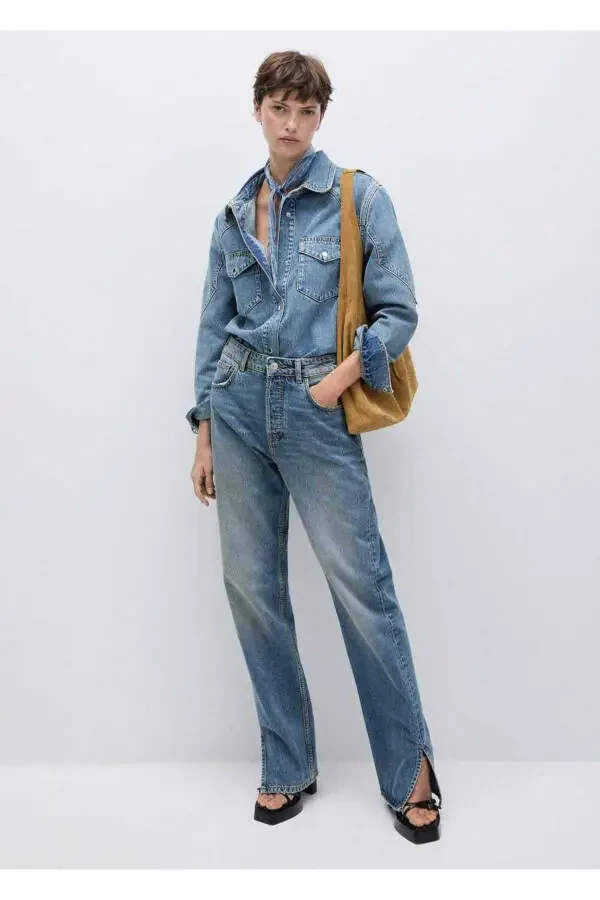 Mid-rise distressed straight leg jeans - 3