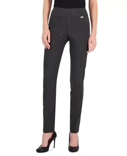 Mid-Rise Petite Tummy-Control Skinny Pants, Petite & Petite Short, Created for Modazone-Dark Heather Grey 