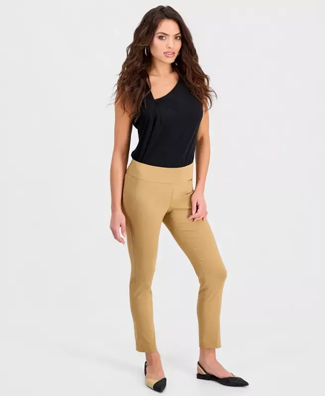 Mid-Rise Petite Tummy-Control Skinny Pants, Petite & Petite Short, Created for Modazone - Warm Toffee - 1