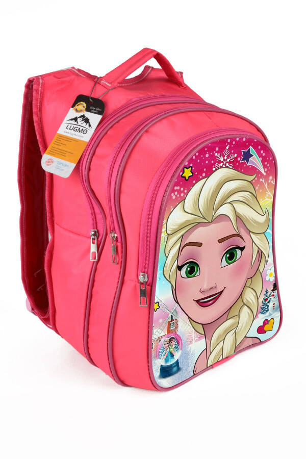 Middle School Elementary School Bag And Lunch Bag 3 Pocket Padded Elsa Head Pink - 23