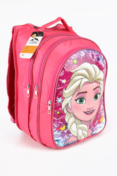 Middle School Elementary School Bag And Lunch Bag 3 Pocket Padded Elsa Head Pink - 30