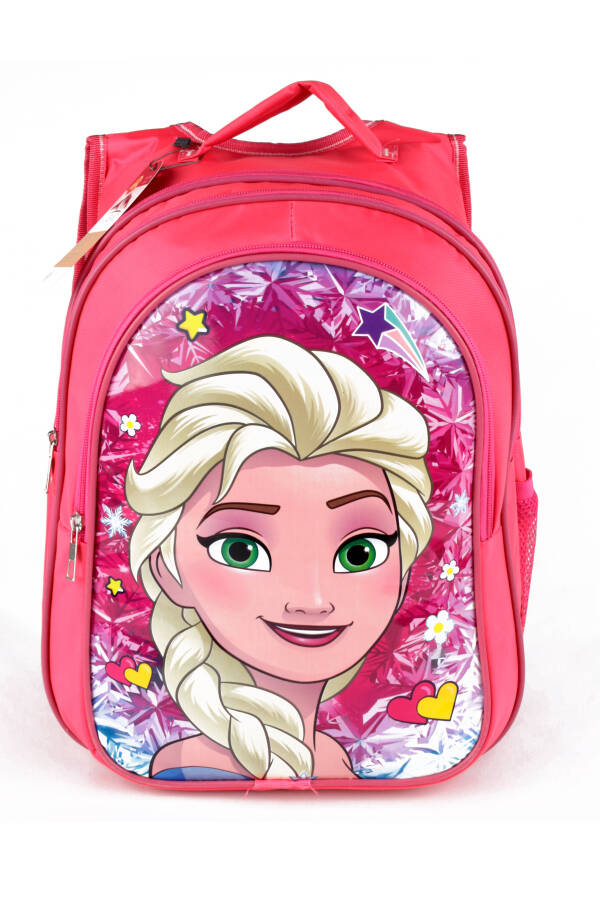 Middle School Elementary School Bag And Lunch Bag 3 Pocket Padded Elsa Head Pink - 31