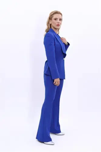 Midi Blazer & Wide Leg Pants Set - Teal - 3