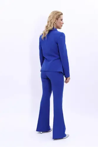 Midi Blazer & Wide Leg Pants Set - Teal - 5