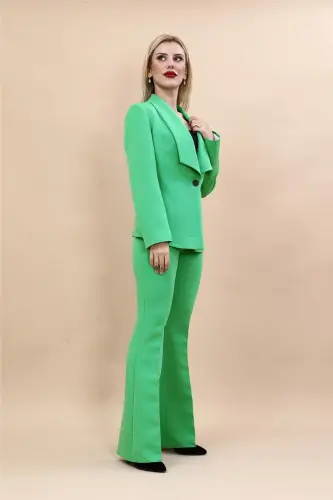 Midi Blazer & Wide Leg Pants Suit - A. Green - 3