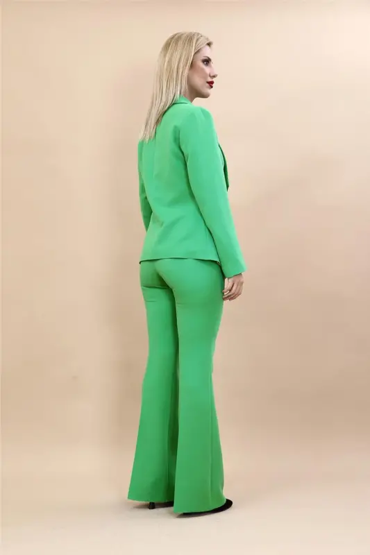 Midi Blazer & Wide Leg Pants Suit - A. Green - 4