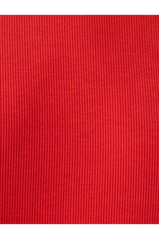 Midi Bodycon Dress Short Sleeve Crew Neck Ribbed-Red - 6