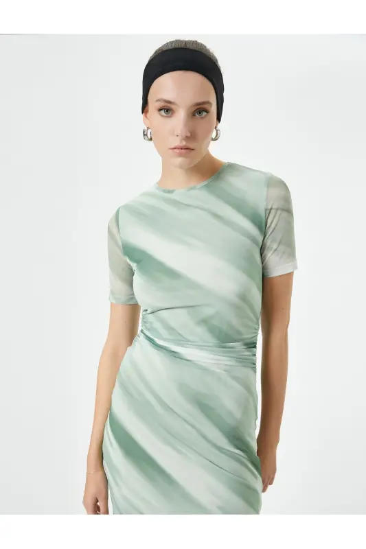 Midi Bodycon Dress Short Sleeve Crew Neck Slit - KOTON