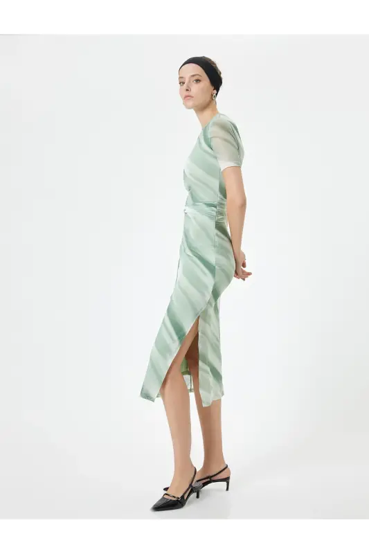 Midi Bodycon Dress Short Sleeve Crew Neck Slit - 2