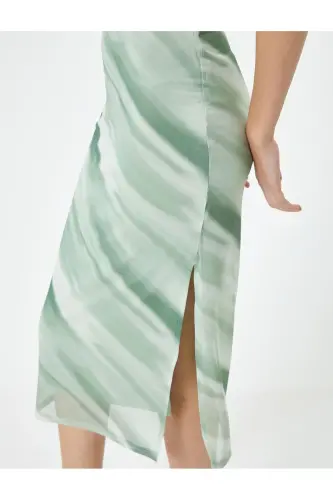 Midi Bodycon Dress Short Sleeve Crew Neck Slit - 5