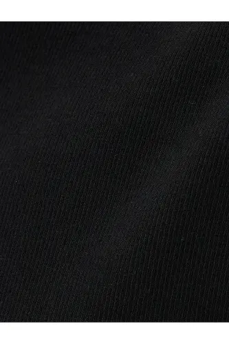 Midi Bodycon Elbise Kısa Kollu Bisiklet Yaka Fitilli - Siyah - 6