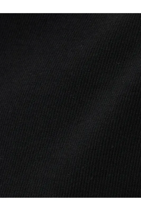 Midi Bodycon Elbise Kısa Kollu Bisiklet Yaka Fitilli - Siyah - 6