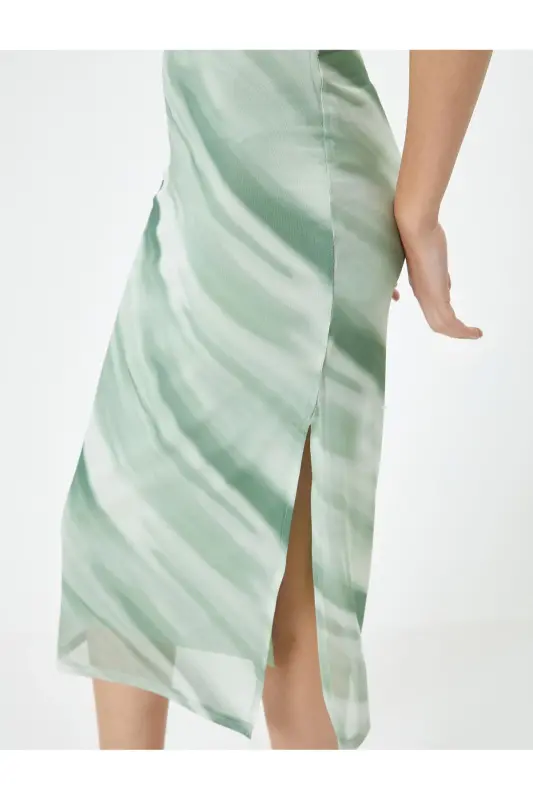 Midi Bodycon Ko'ylak Qisqa Yengli Velosiped Yoqali Yirtqichli - 5