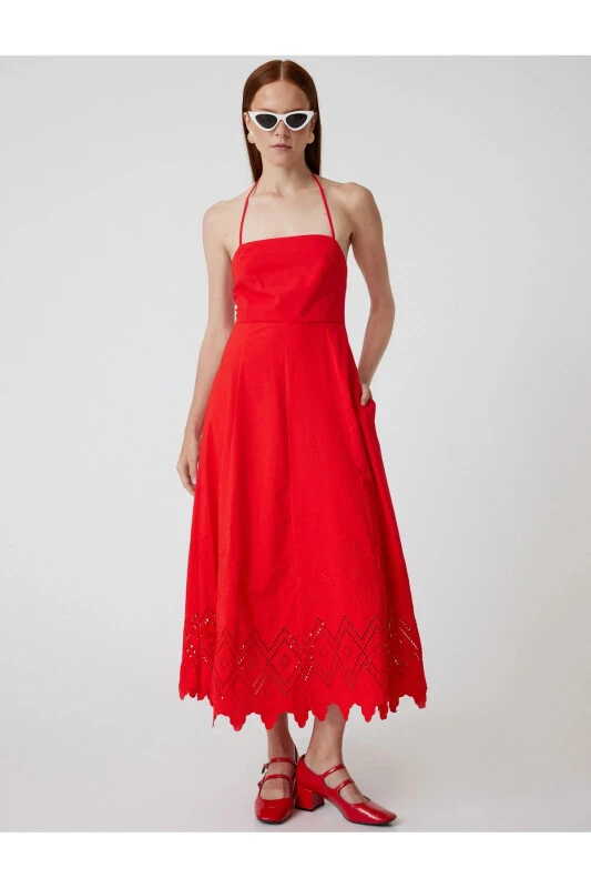 Midi Boy Fisto Elbise Astarlı Boyundan Bağlamalı Cepli - Koton