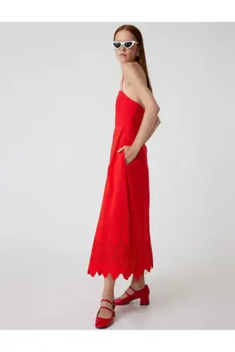 Midi Boy Fisto Elbise Astarlı Boyundan Bağlamalı Cepli - Koton (1)