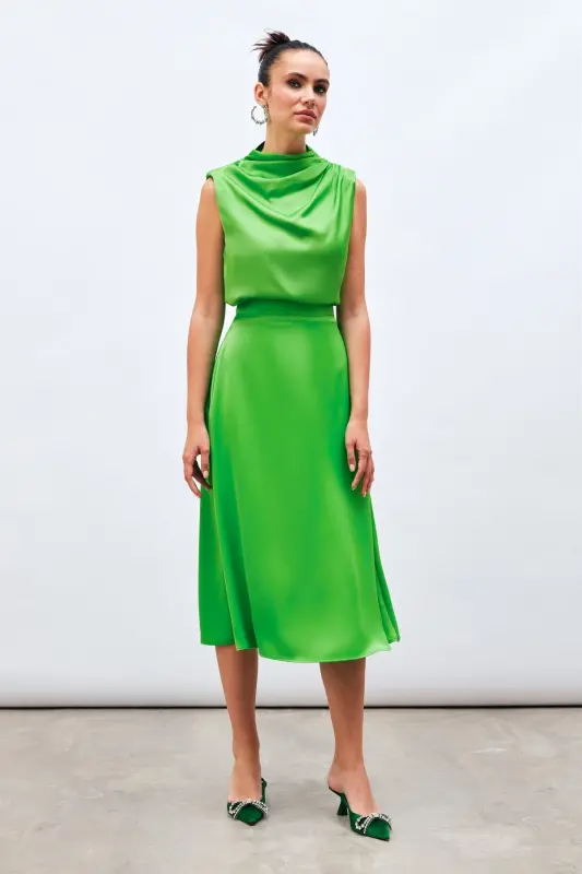 Midi Boy Saten Etek - AÇIK YEŞİL-AÇIK YEŞİL - 2