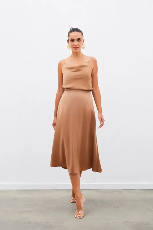 Midi Boy Saten Etek - Camel-CAMEL - SATEEN