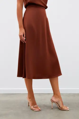 Midi Boy Saten Etek - Kahve-KAHVE - 7