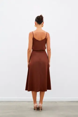 Midi Boy Saten Etek - Kahve-KAHVE - 8