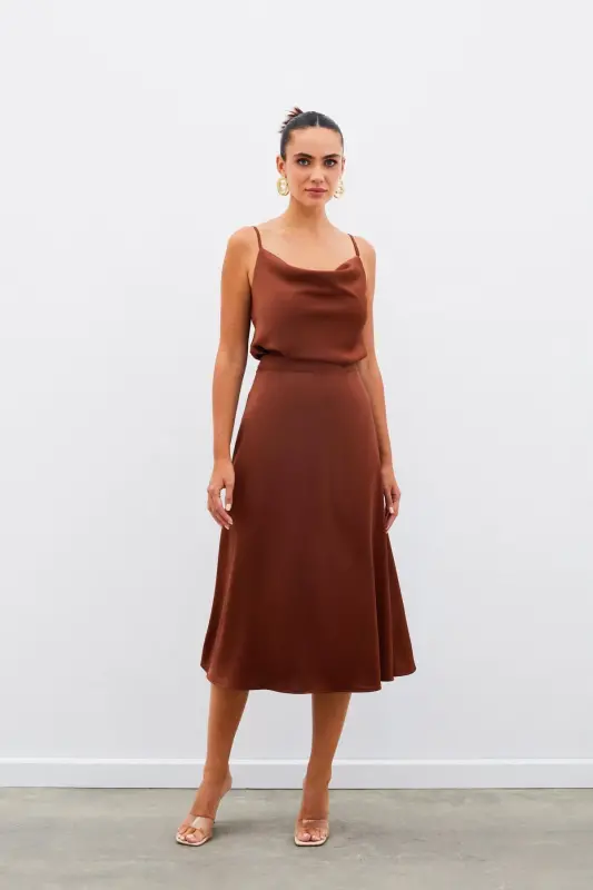 Midi Boy Saten Etek - Kahve-KAHVE - 4