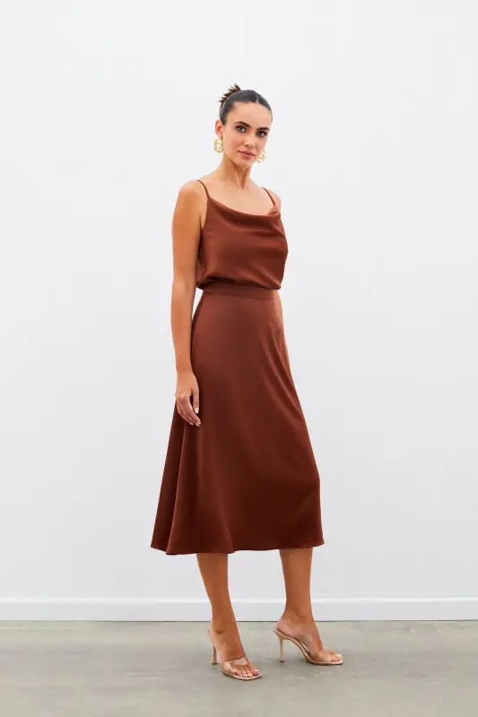 Midi Boy Saten Etek - Kahve-KAHVE - 6