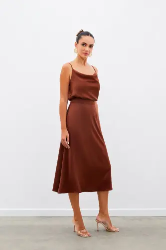 Midi Boy Saten Etek - Kahve-KAHVE - 6