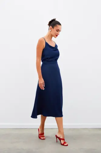 Midi Boy Saten Etek - LACİVERT-LACİVERT - SATEEN (1)