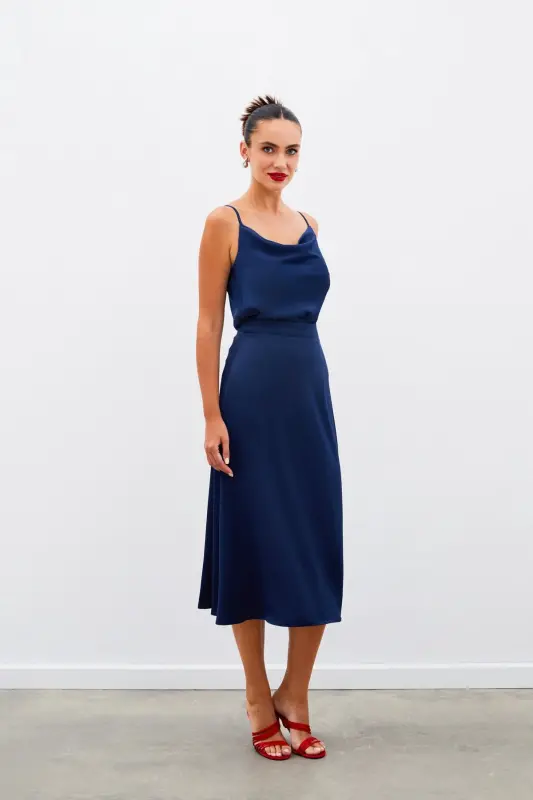 Midi Boy Saten Etek - LACİVERT-LACİVERT - 4