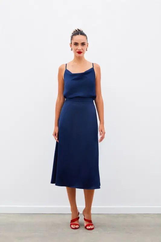 Midi Boy Saten Etek - LACİVERT-LACİVERT - 5