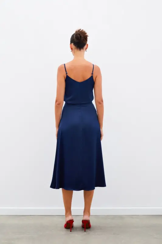 Midi Boy Saten Etek - LACİVERT-LACİVERT - 7