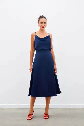 Midi Boy Saten Etek - LACİVERT-LACİVERT 