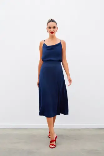 Midi Boy Saten Etek - LACİVERT-LACİVERT - 3