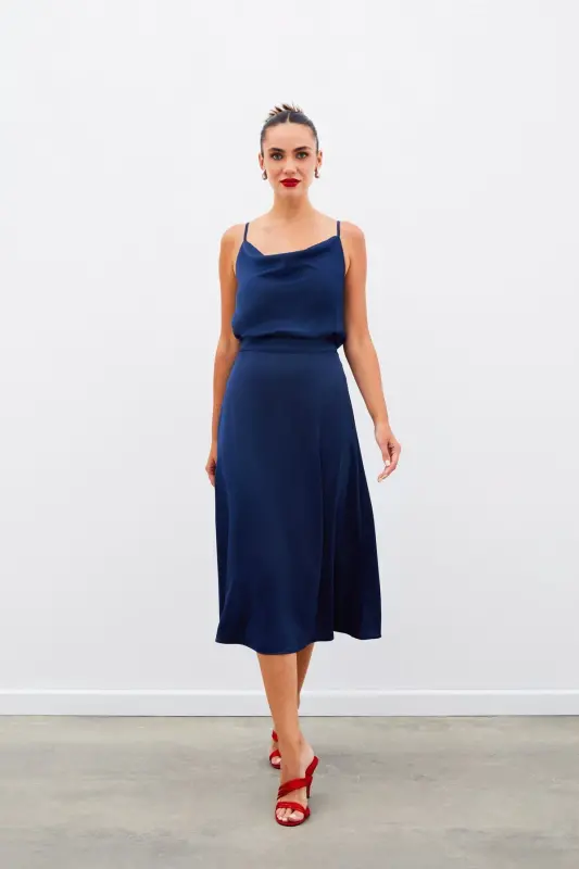 Midi Boy Saten Etek - LACİVERT-LACİVERT - 3