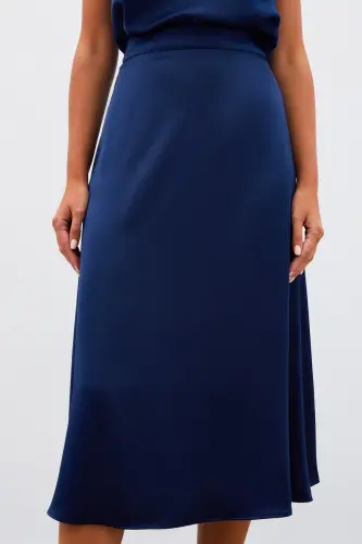 Midi Boy Saten Etek - LACİVERT-LACİVERT - 6