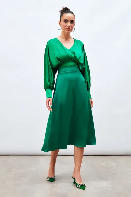 Midi Boy Saten Etek - Zümrüt-ZÜMRÜT - 1