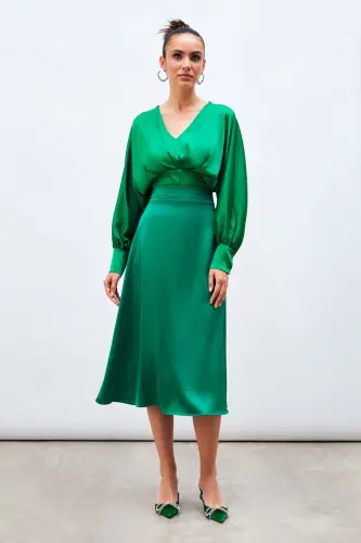 Midi Boy Saten Etek - Zümrüt-ZÜMRÜT - 2