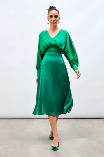 Midi Boy Saten Etek - Zümrüt-ZÜMRÜT - 3