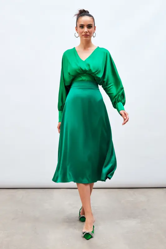 Midi Boy Saten Etek - Zümrüt-ZÜMRÜT - 3