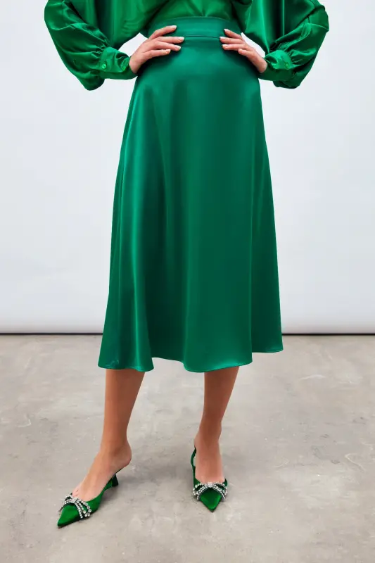 Midi Boy Saten Etek - Zümrüt-ZÜMRÜT - 4