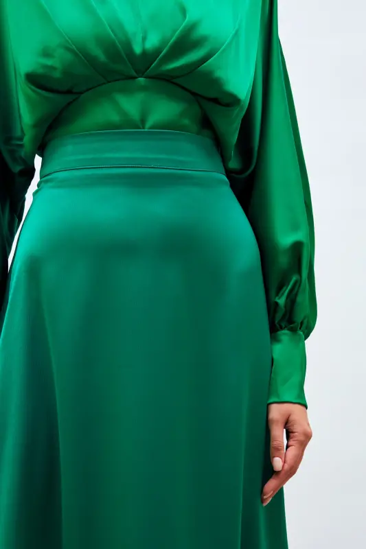 Midi Boy Saten Etek - Zümrüt-ZÜMRÜT - 5