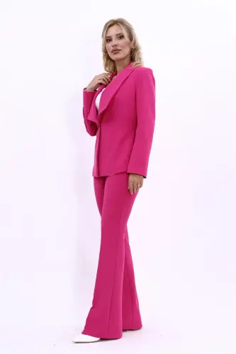 Amerikan Yaka Klasik Ceket & İspanyol Paça Pantolon-Fuşya-Fuşya - 2
