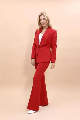 Amerikan Yaka Klasik Ceket & İspanyol Paça Pantolon-Kırmızı-Kırmızı - 1