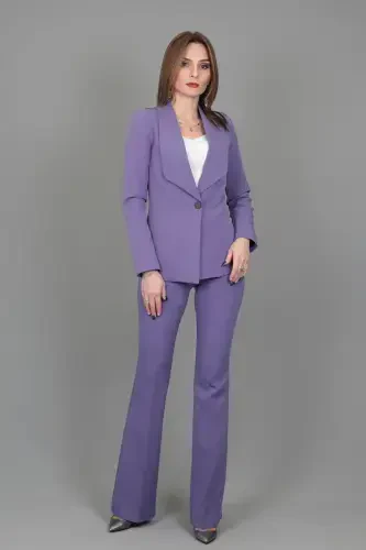 Amerikan Yaka Klasik Ceket & İspanyol Paça Pantolon-Lila-Lila - 2