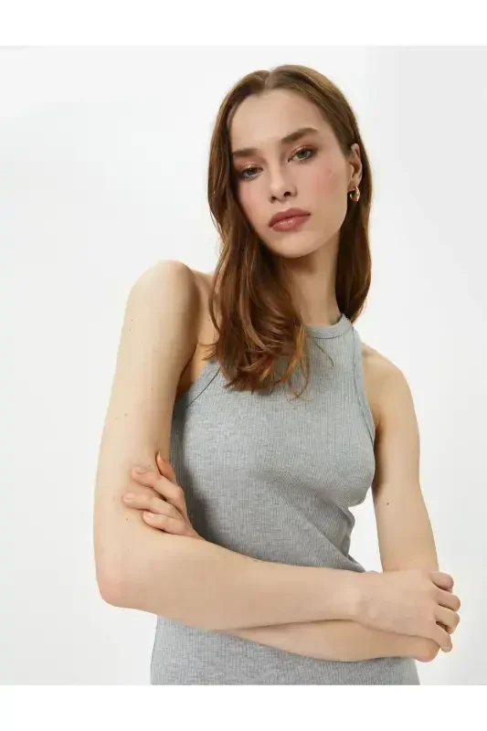 Midi Dress Halter Neck Bodycon Ribbed - 2