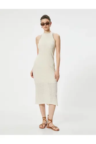 Midi Dress Sleeveless Crew Neck Slit Detailed Knitted - 1