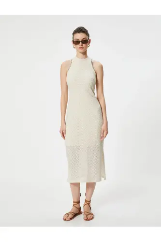 Midi Dress Sleeveless Crew Neck Slit Detailed Knitted - 3