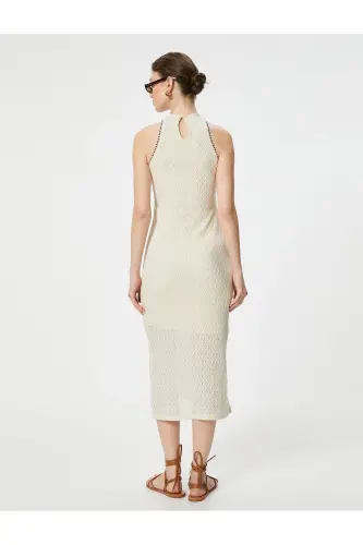 Midi Dress Sleeveless Crew Neck Slit Detailed Knitted - 4