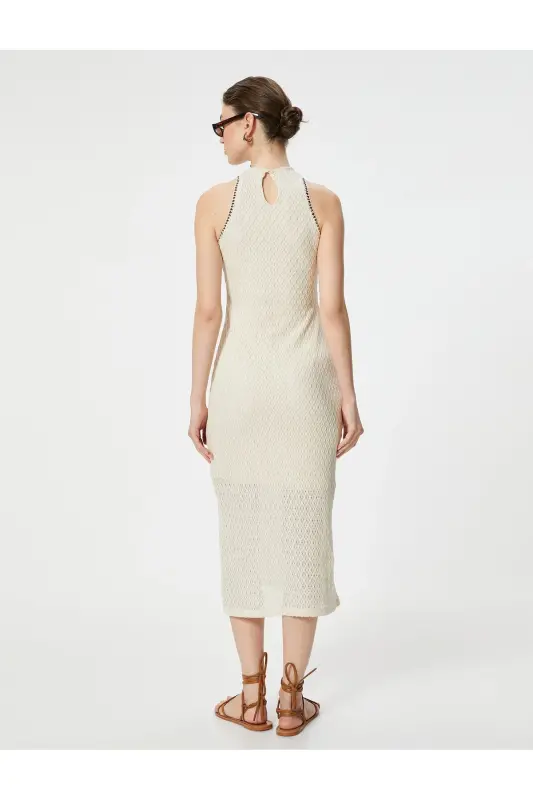 Midi Dress Sleeveless Crew Neck Slit Detailed Knitted - 4