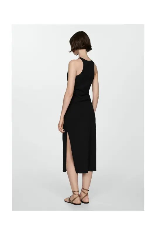 Midi-dress with slit-Black - 11